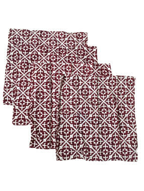 Lot of 4: NEW Colordrift Burgundy Damask Square Napkin Set Cotton Blend 18x18